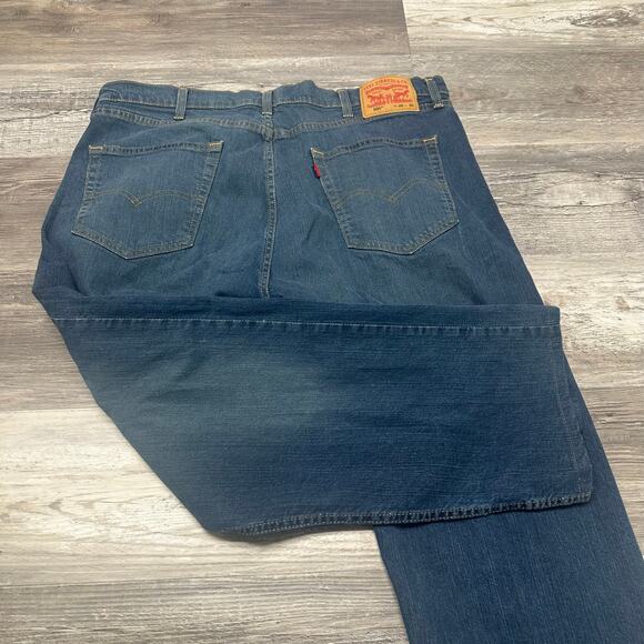 Levis 505 Dark Wash Faded Blue Mens 40x28 Regular Straight Stretch Jeans Red Tab - Picture 3 of 12